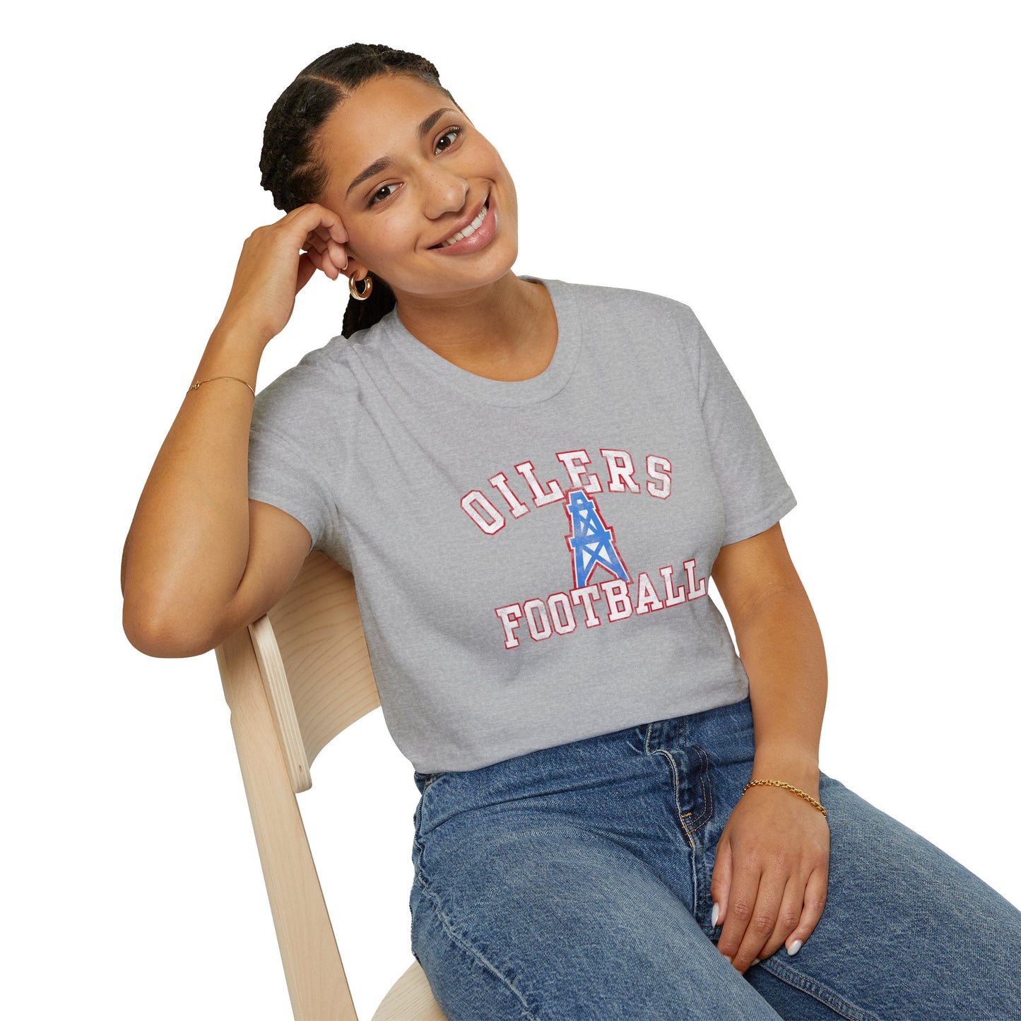 Houston Oilers Distressed “Oilers Football” Unisex T-Shirt | Up to 5X