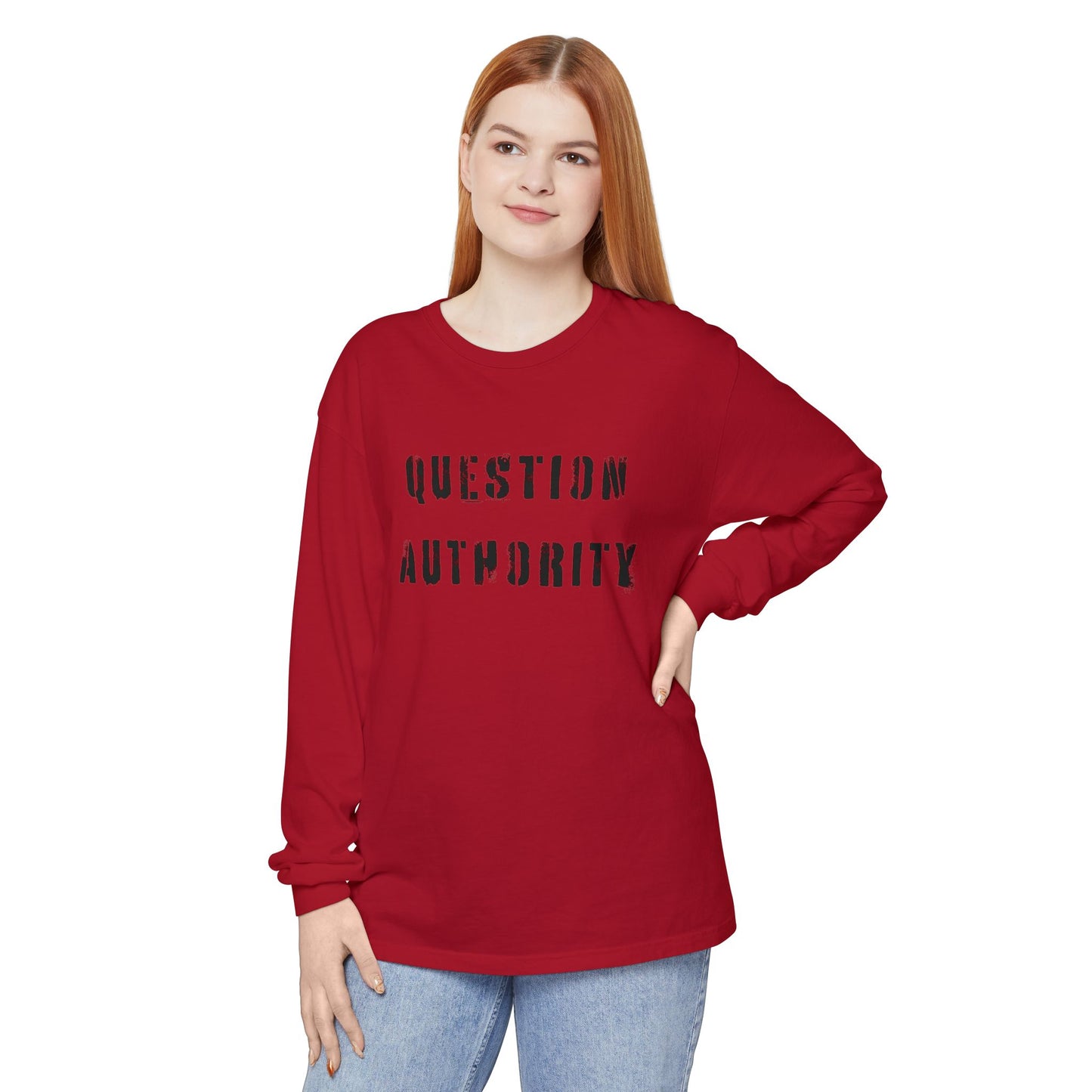 Unisex Long Sleeve Tee - ‘QUESTION AUTHORITY