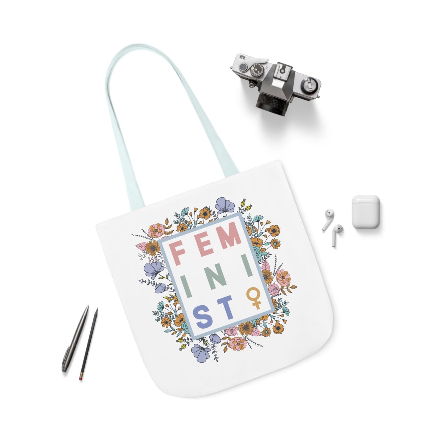 Feminist Floral Canvas Tote Bag