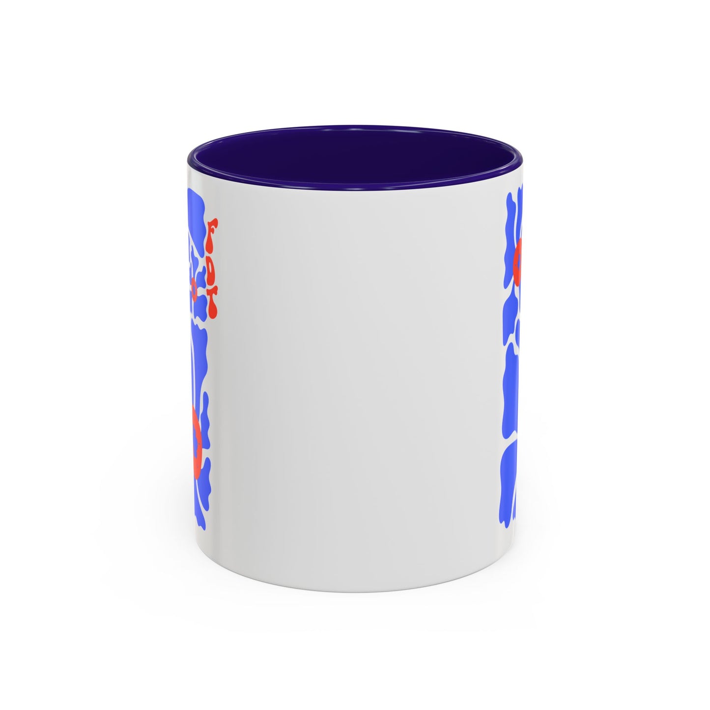 Ceramic Mug, Colored Handle - 'FDT' Red & Blue Floral
