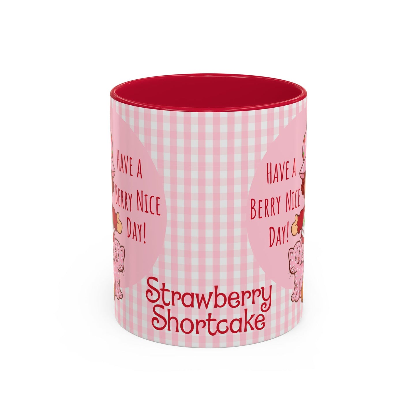Strawberry Shortcake Pink Gingham Ceramic Mug - 11oz or 15oz