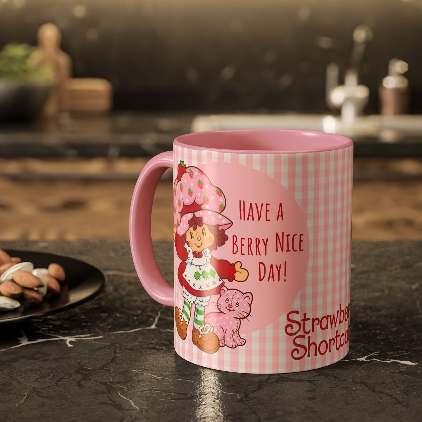 Strawberry Shortcake Pink Gingham Ceramic Mug - 11oz or 15oz