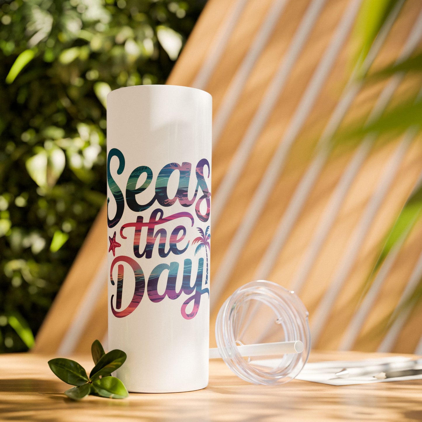 Seas the Day Skinny Tumbler with Straw - 20oz Travel Cup