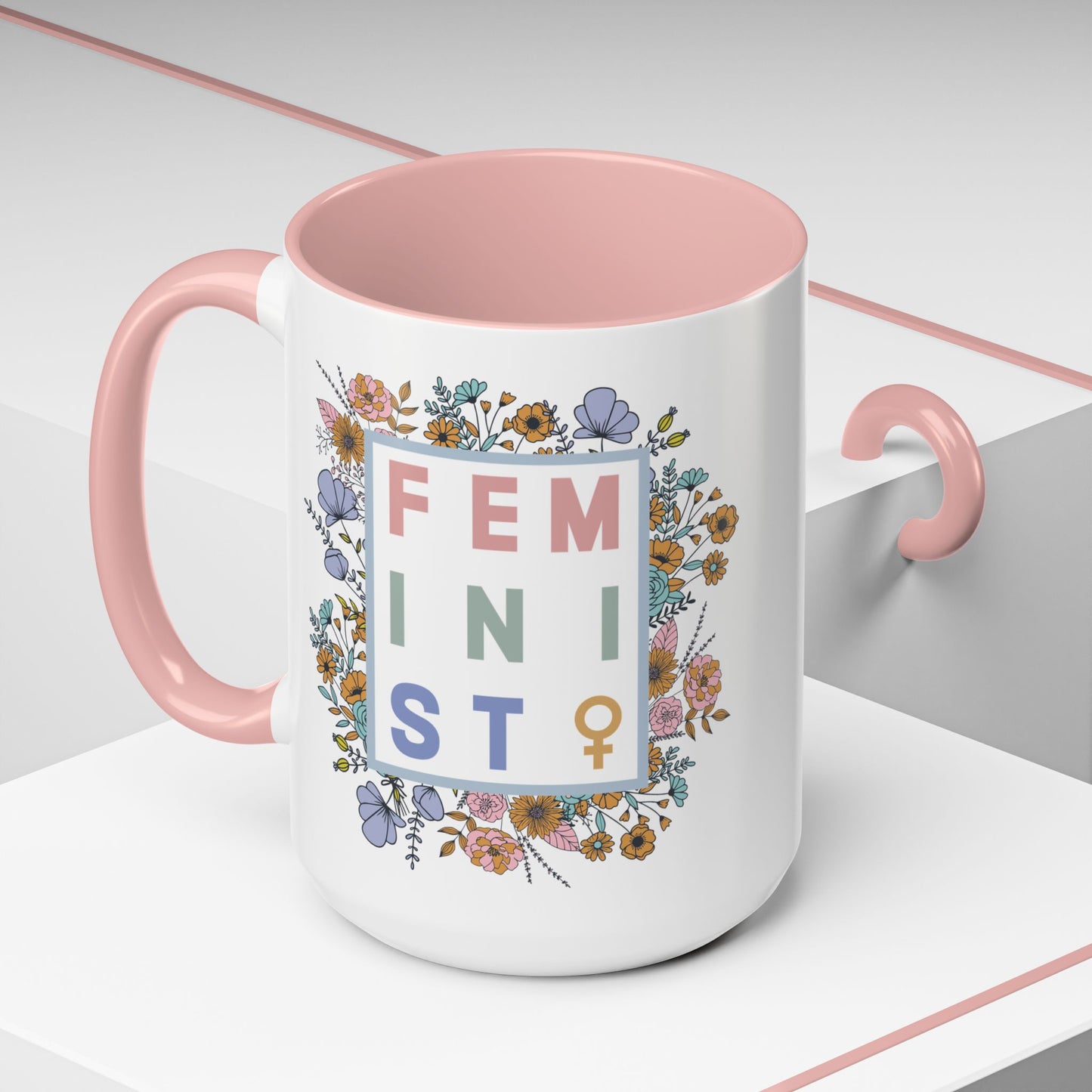 Ceramic Mug/Pink Accents - Floral Feminist, 11oz or 15oz