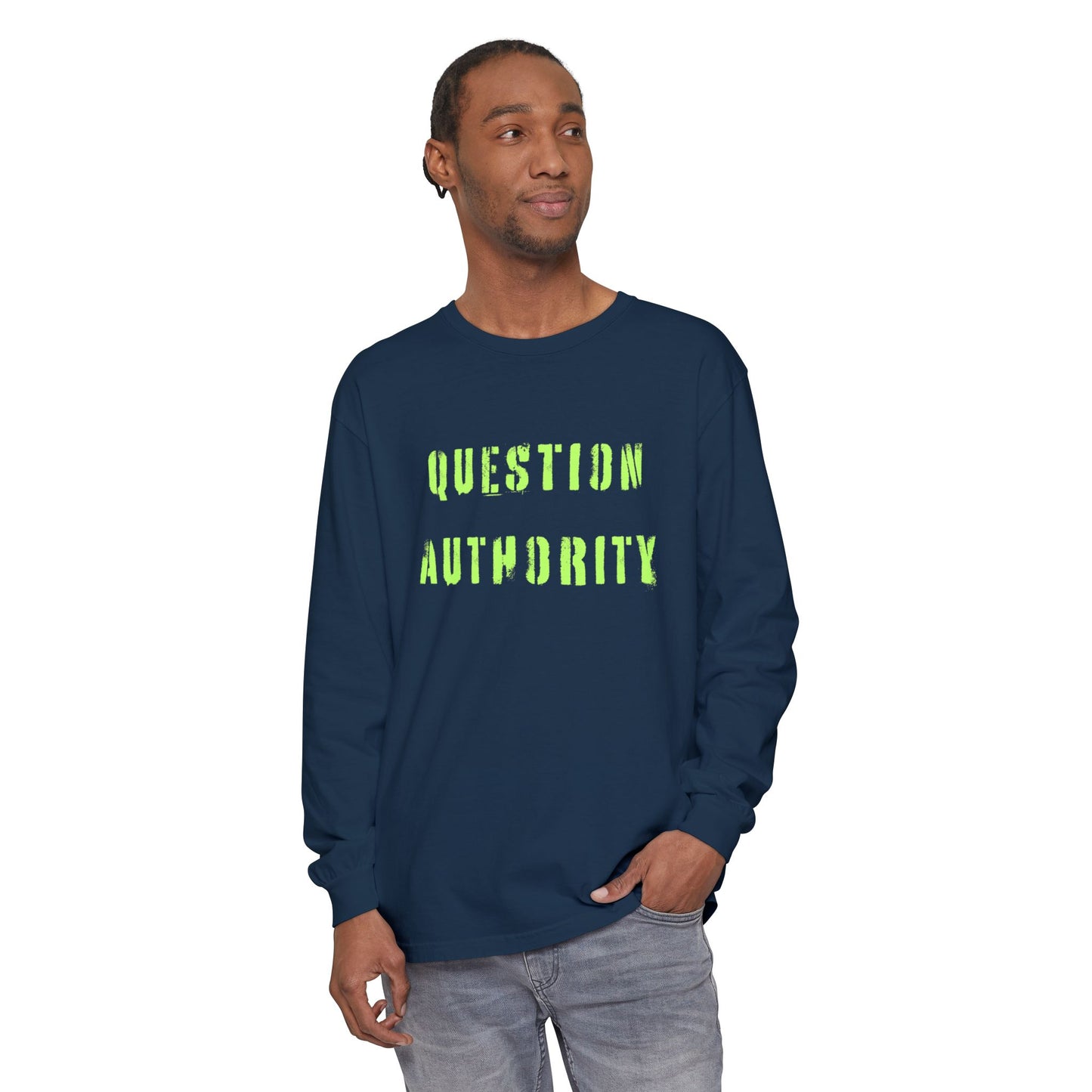 Unisex Long Sleeve Tee - ‘QUESTION AUTHORITY