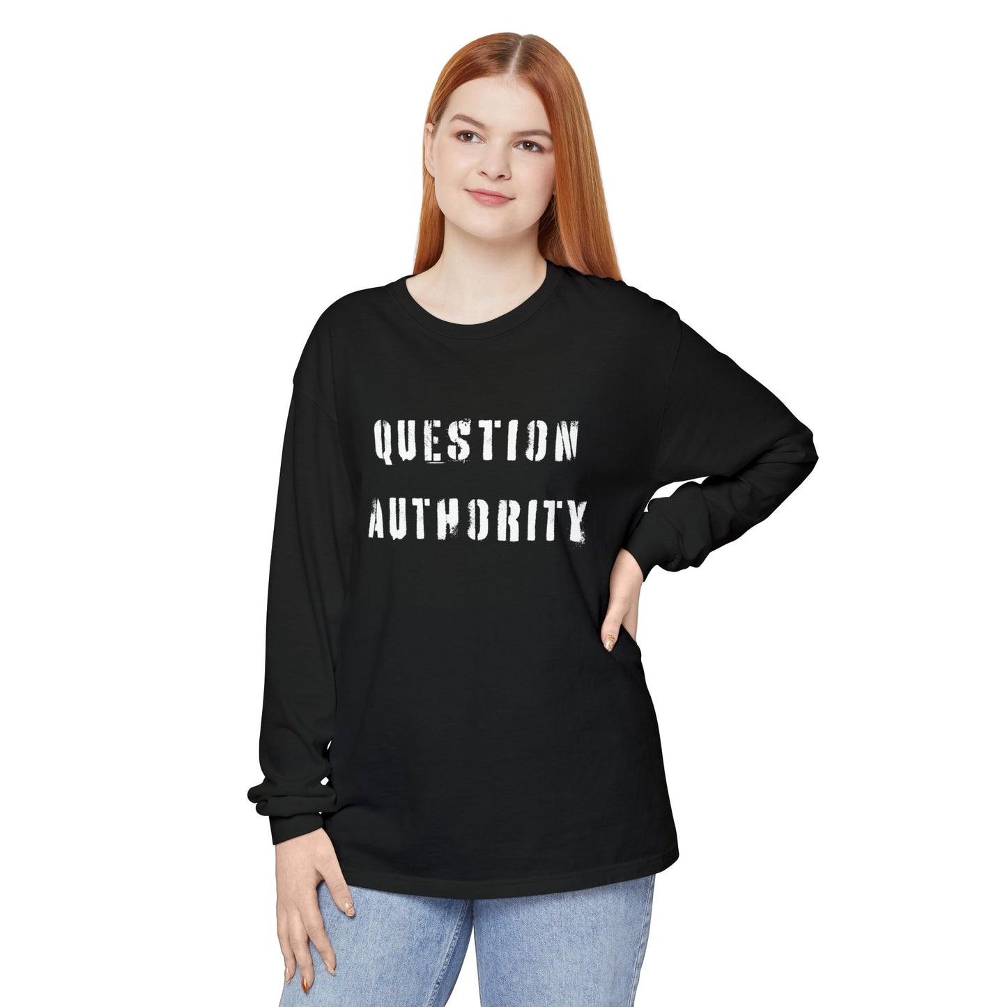 Unisex Long Sleeve Tee - ‘QUESTION AUTHORITY