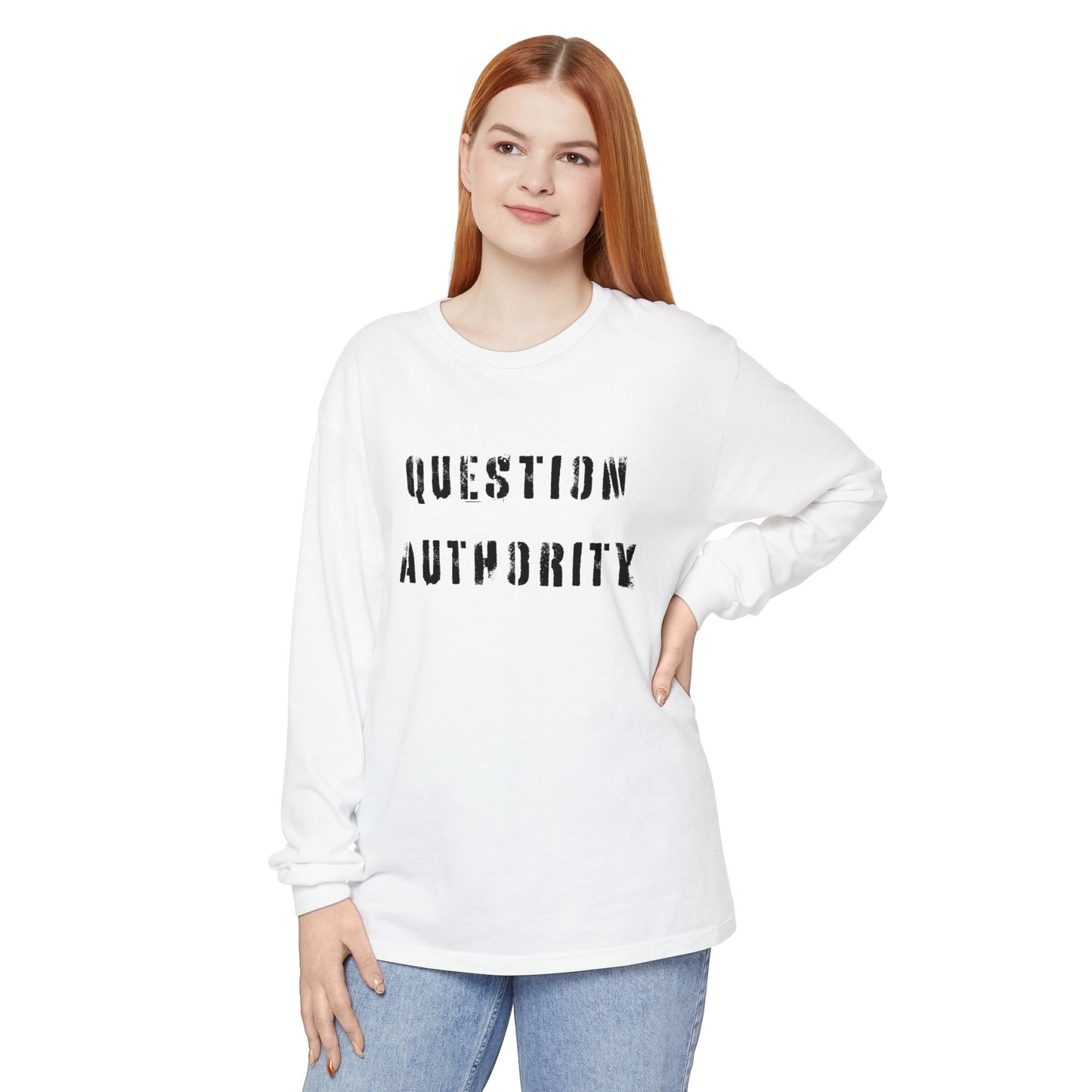 Unisex Long Sleeve Tee - ‘QUESTION AUTHORITY