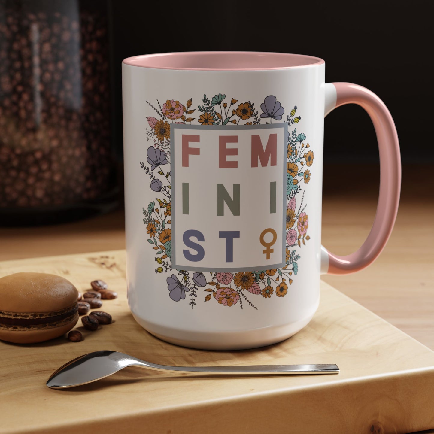 Ceramic Mug/Pink Accents - Floral Feminist, 11oz or 15oz