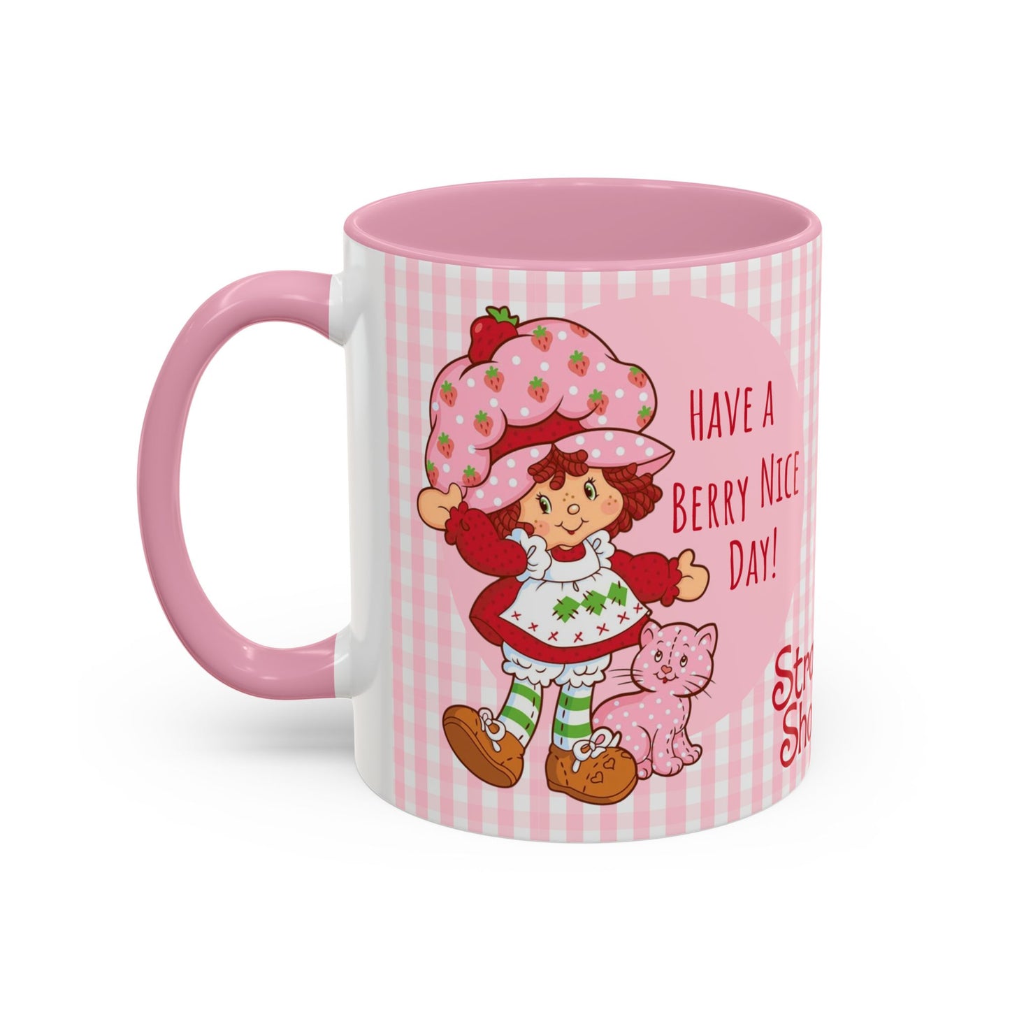 Strawberry Shortcake Pink Gingham Ceramic Mug - 11oz or 15oz
