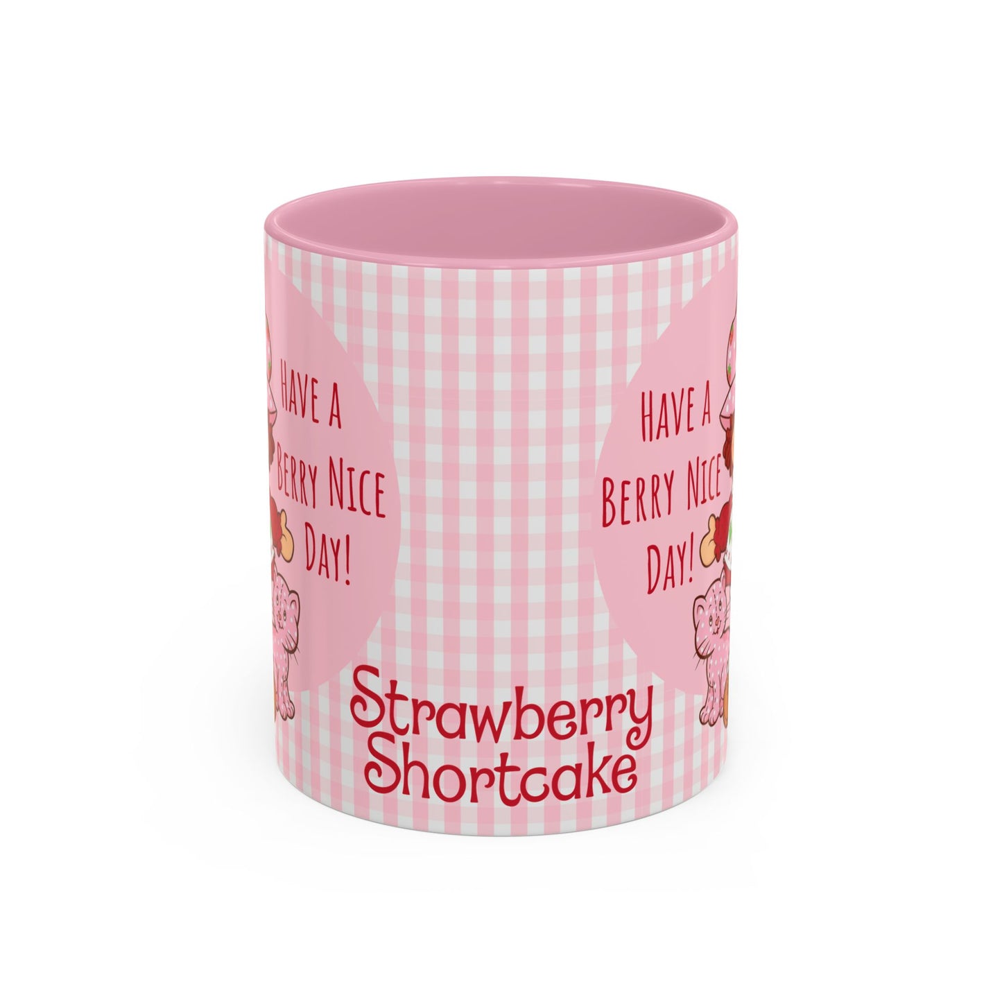 Strawberry Shortcake Pink Gingham Ceramic Mug - 11oz or 15oz