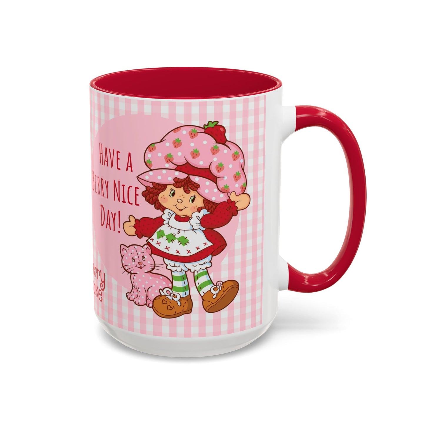 Strawberry Shortcake Pink Gingham Ceramic Mug - 11oz or 15oz