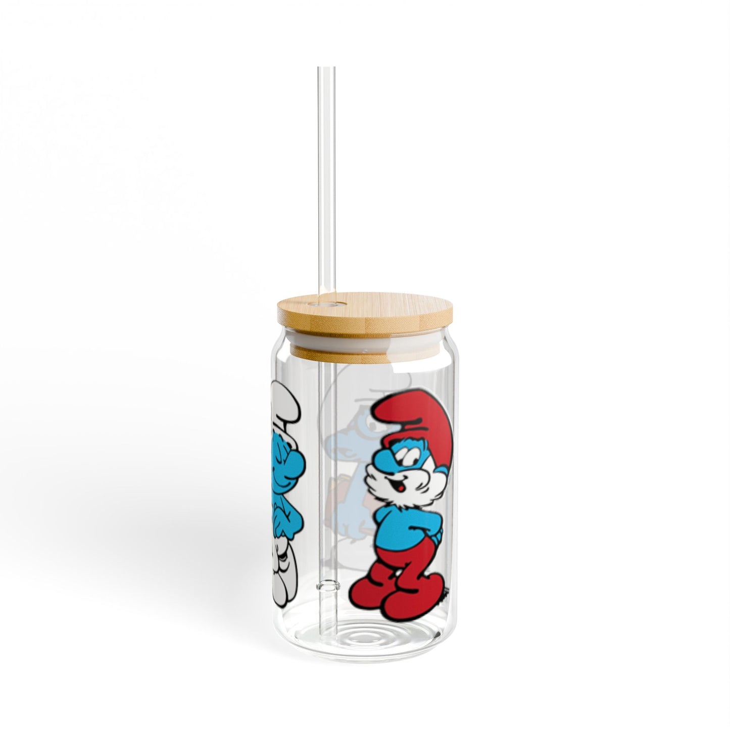 Smurfs Themed Sipper Glass, 16oz | Papa Smurf, Brainy Smurf, Vanity Smurf