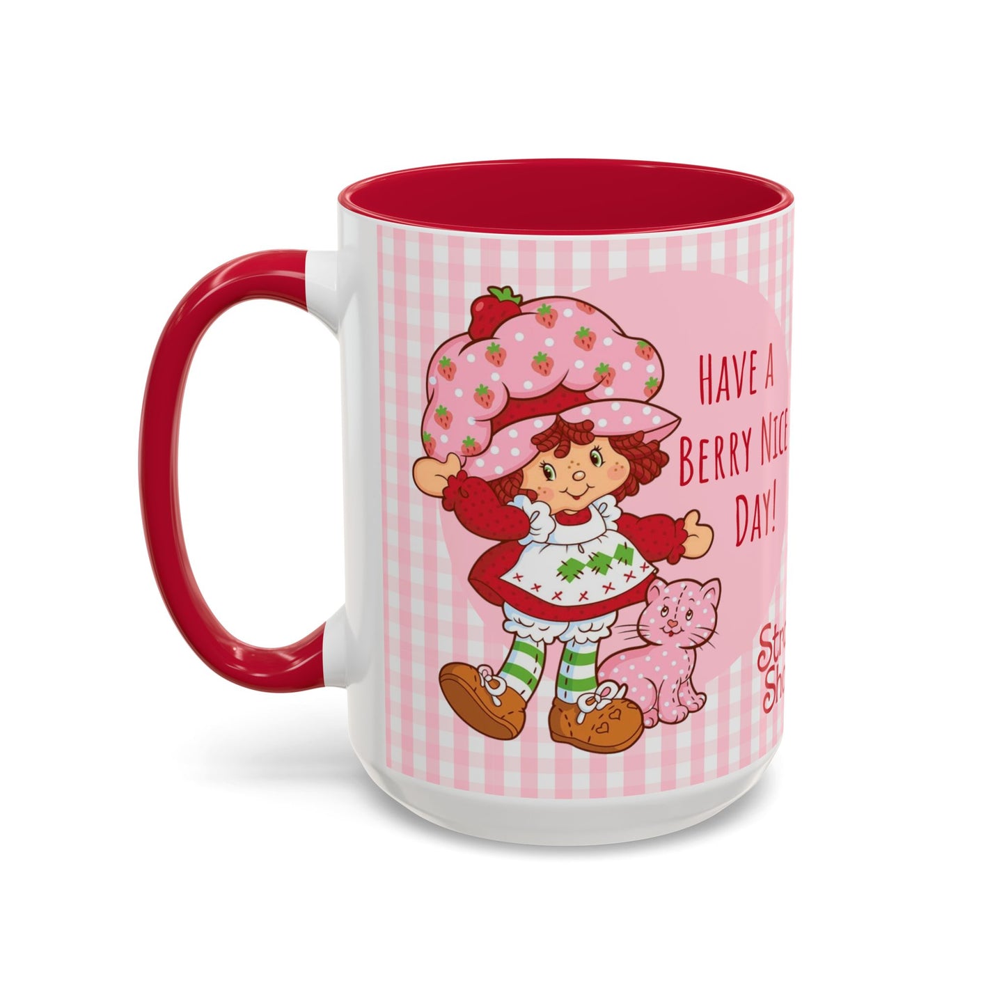 Strawberry Shortcake Pink Gingham Ceramic Mug - 11oz or 15oz