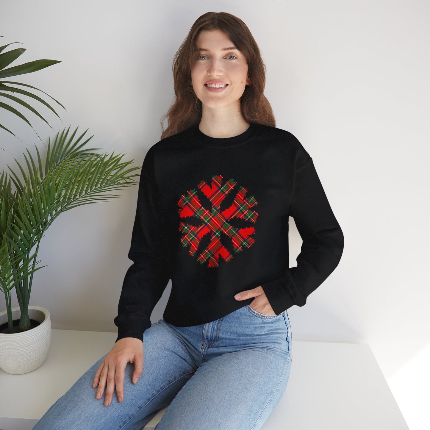 Red Tartan Snowflake Holiday Sweatshirt | up to Plus Size 5X