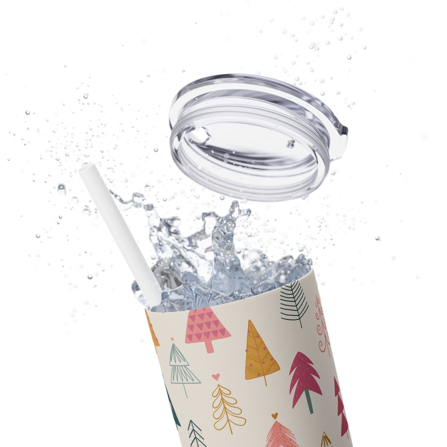 Skinny Tumbler with Straw, 20oz - Whimsy Christmas Tree