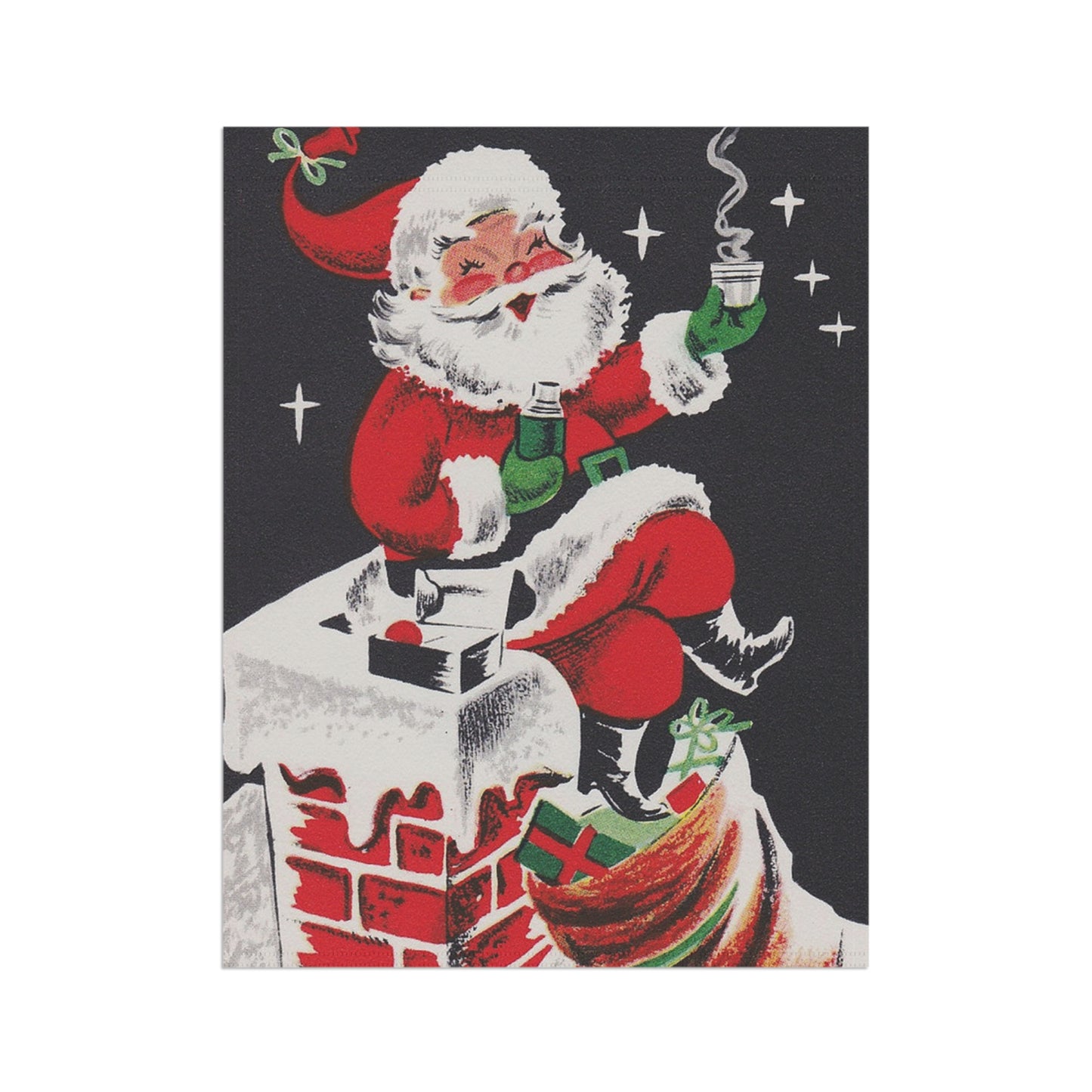 Retro Santa on Chimney Christmas Garden Flag or House Banner