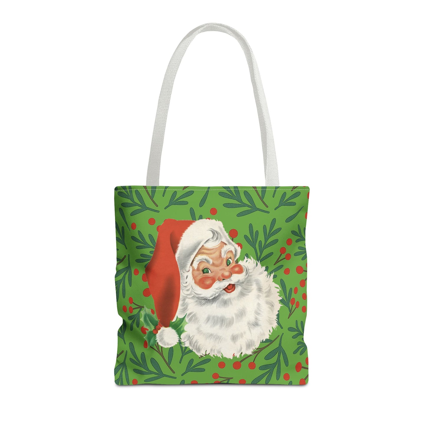 Vintage Santa Holiday Tote Bag – Christmas Holly Gift Shopper