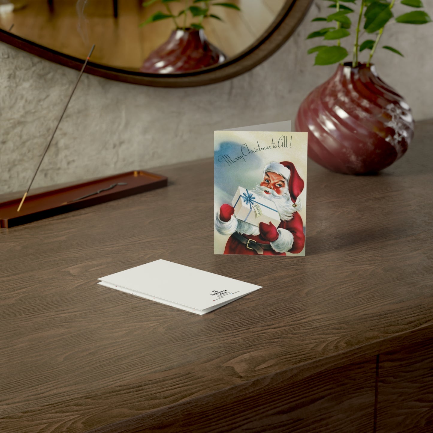 Retro Santa with Present Christmas Greeting Card