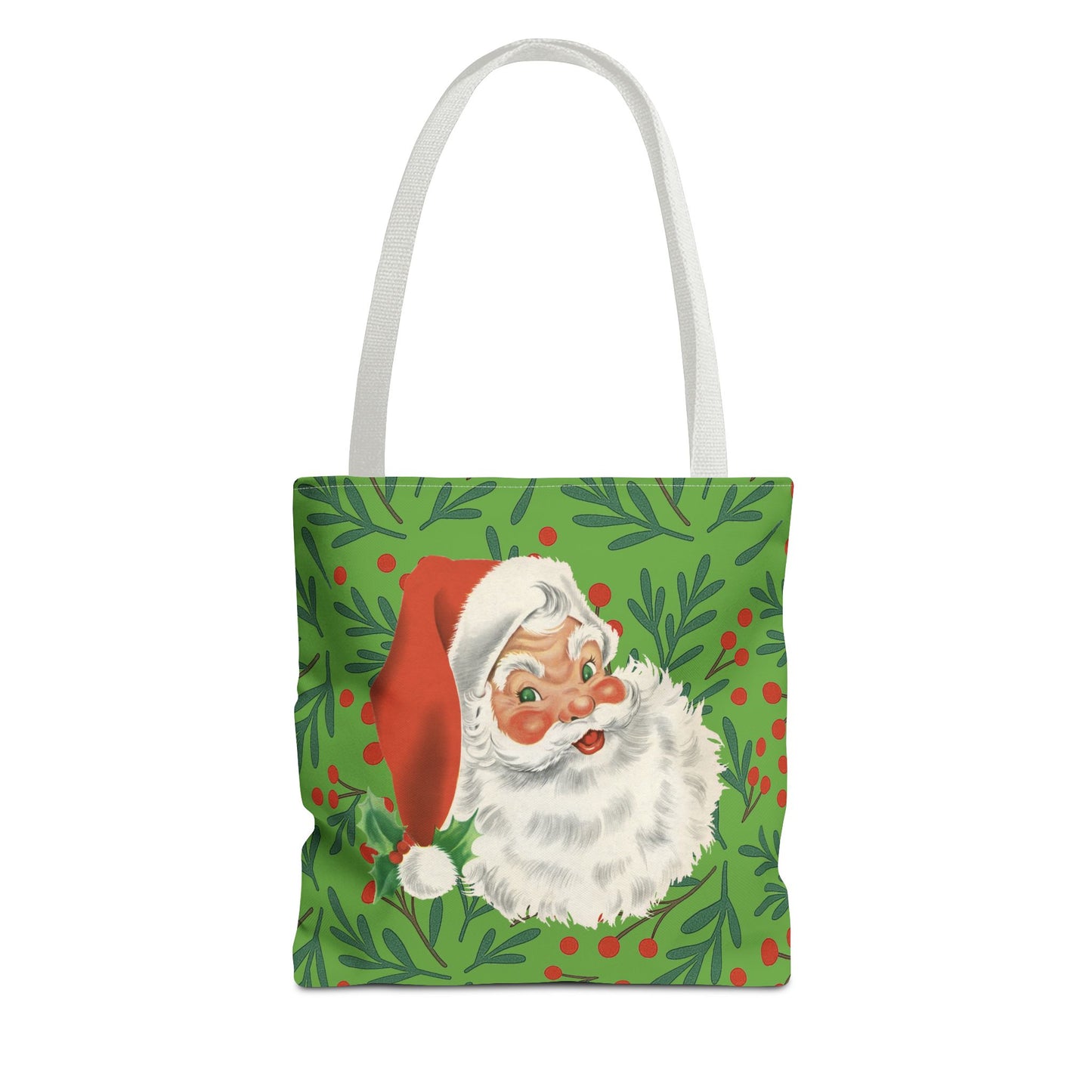 Vintage Santa Holiday Tote Bag – Christmas Holly Gift Shopper
