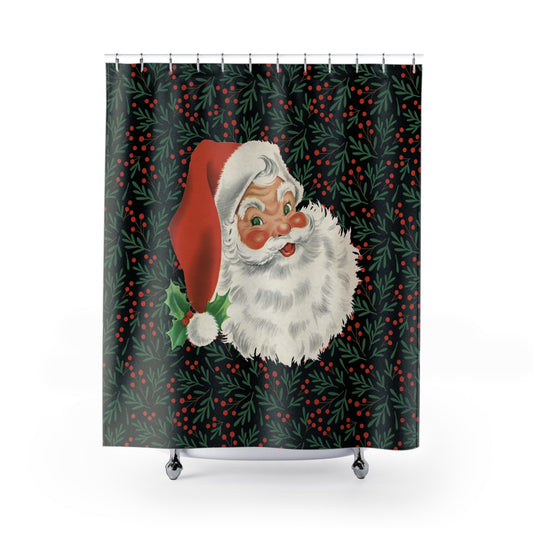 Santa Face Holiday Shower Curtain – Vintage Christmas Bathroom Decor