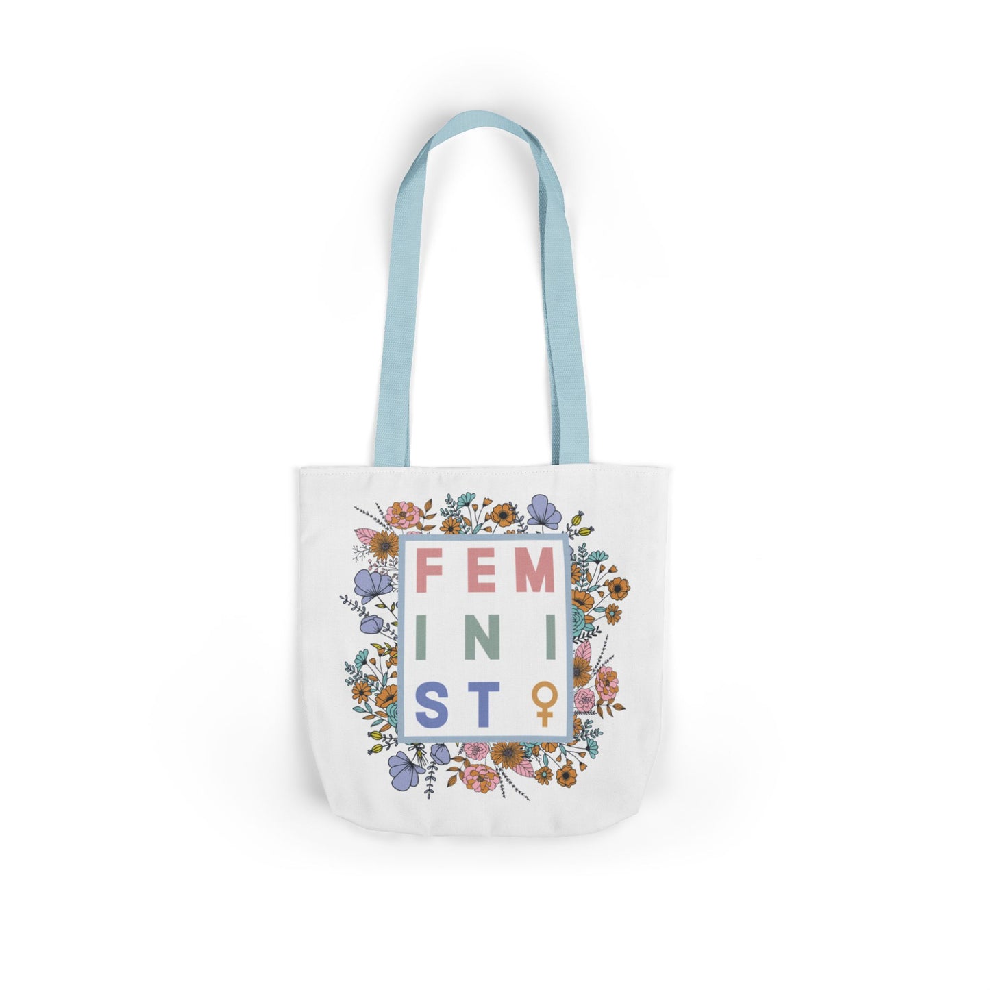 Canvas Tote, Colored Handles - Feminist Floral