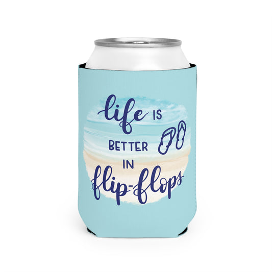 Beach Vibes Can Cooler Sleeve - Life is Better in Flip-Flops