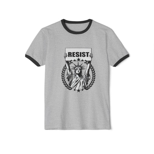 “Resist” Unisex Cotton Ringer T-Shirt, Resist Graphic Tee, Politics, Activism, Statement Top, Casual Wear, Gift for Advocates
