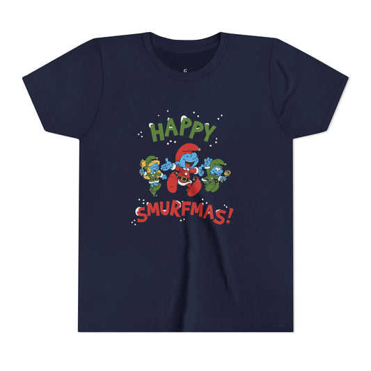 Youth Tee — "Happy Smurfmas!" Holiday Smurfs Christmas Shirt