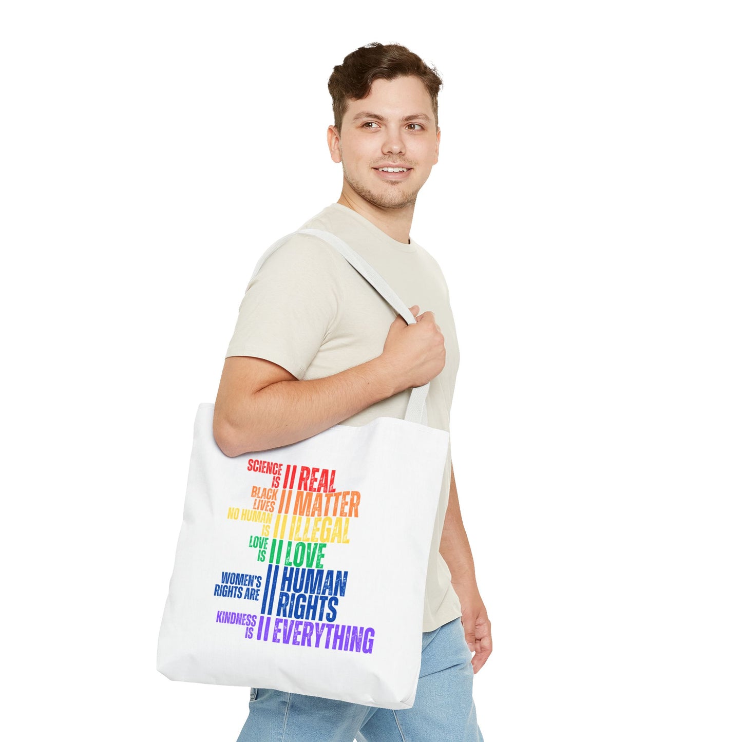Tote Bag in White - Equality Rainbow, 3 sizes