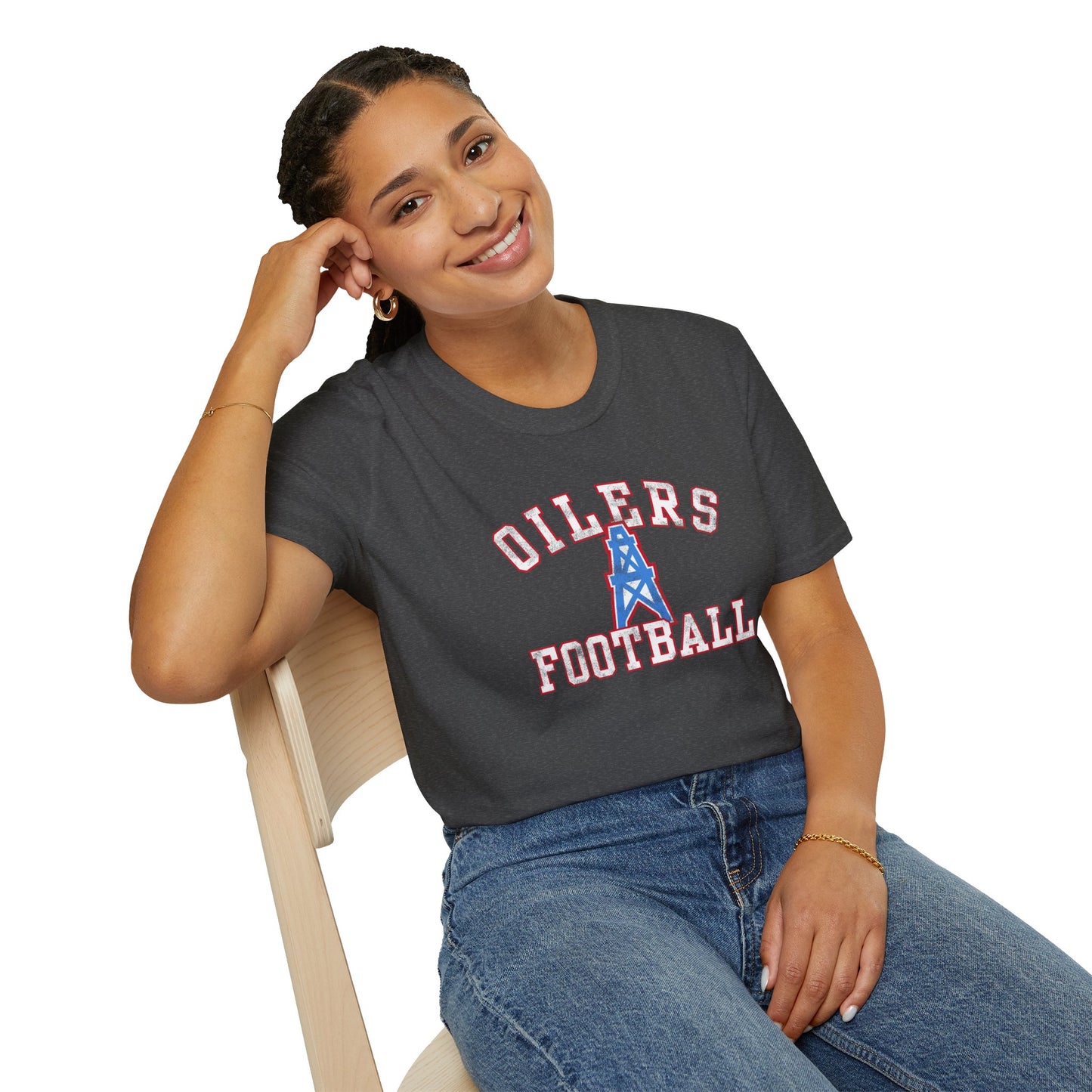 Houston Oilers Distressed “Oilers Football” Unisex T-Shirt | Up to 5X