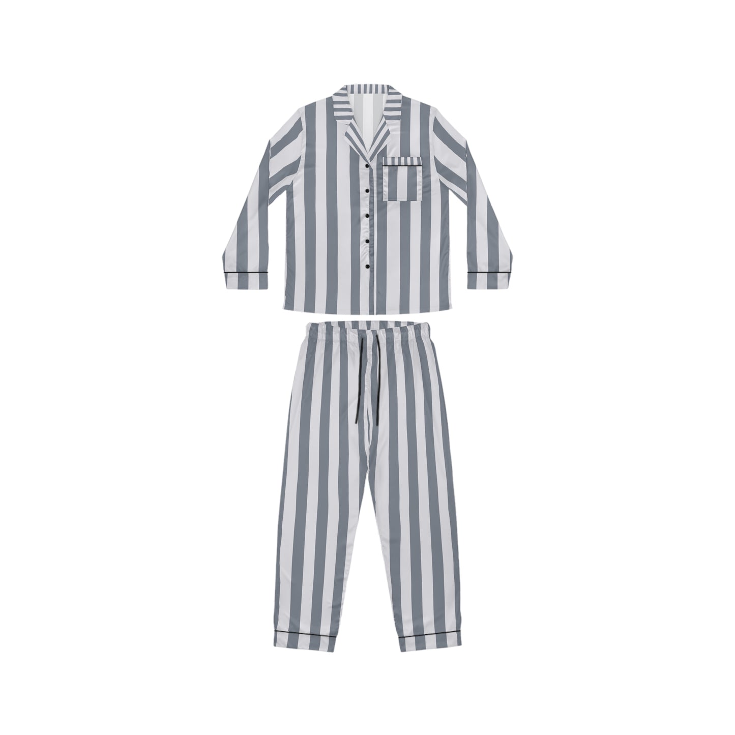 Luxury Satin Striped Pajamas - Platinum Stripe | Black Trim, up to 3X