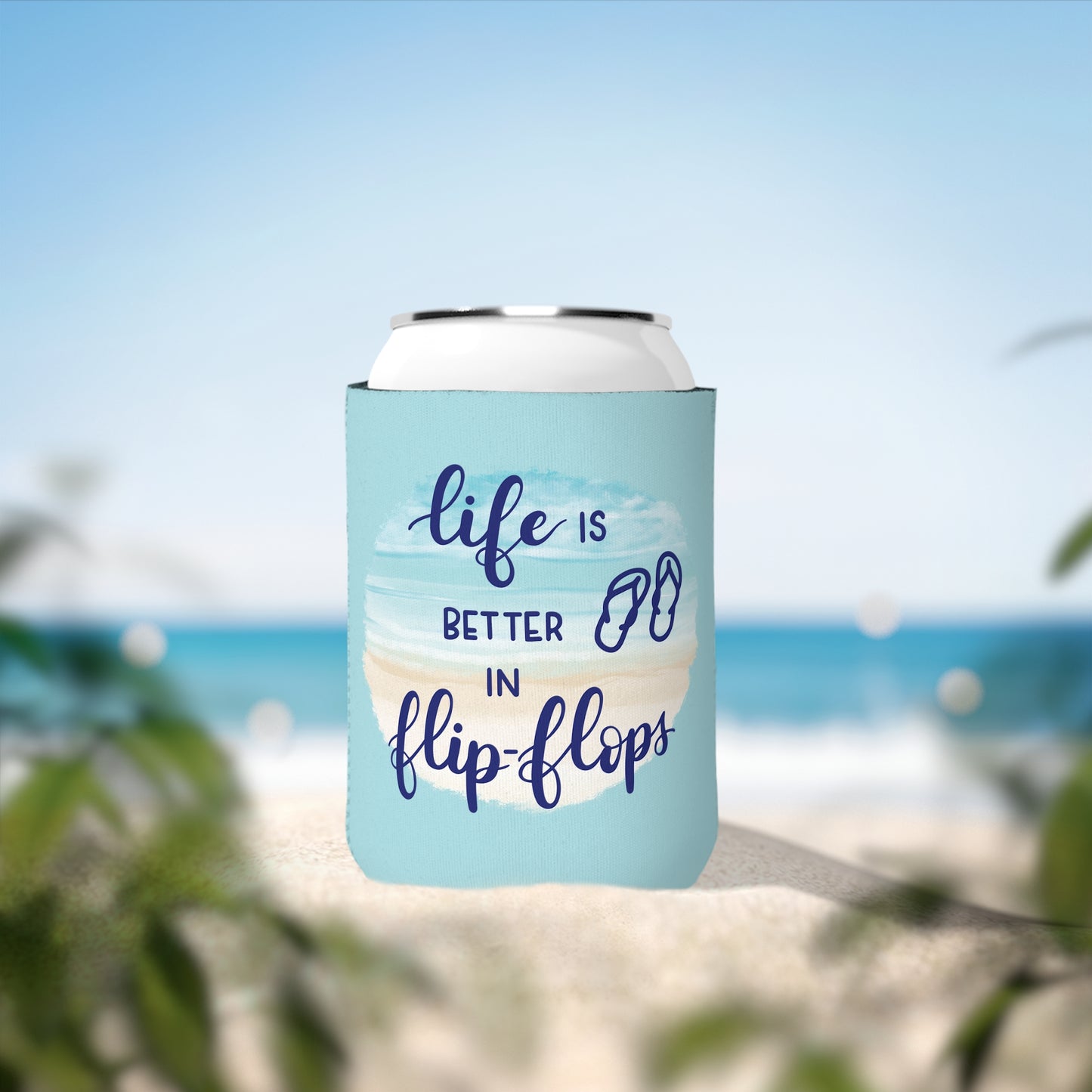 Beach Vibes Can Cooler Sleeve - Life is Better in Flip-Flops