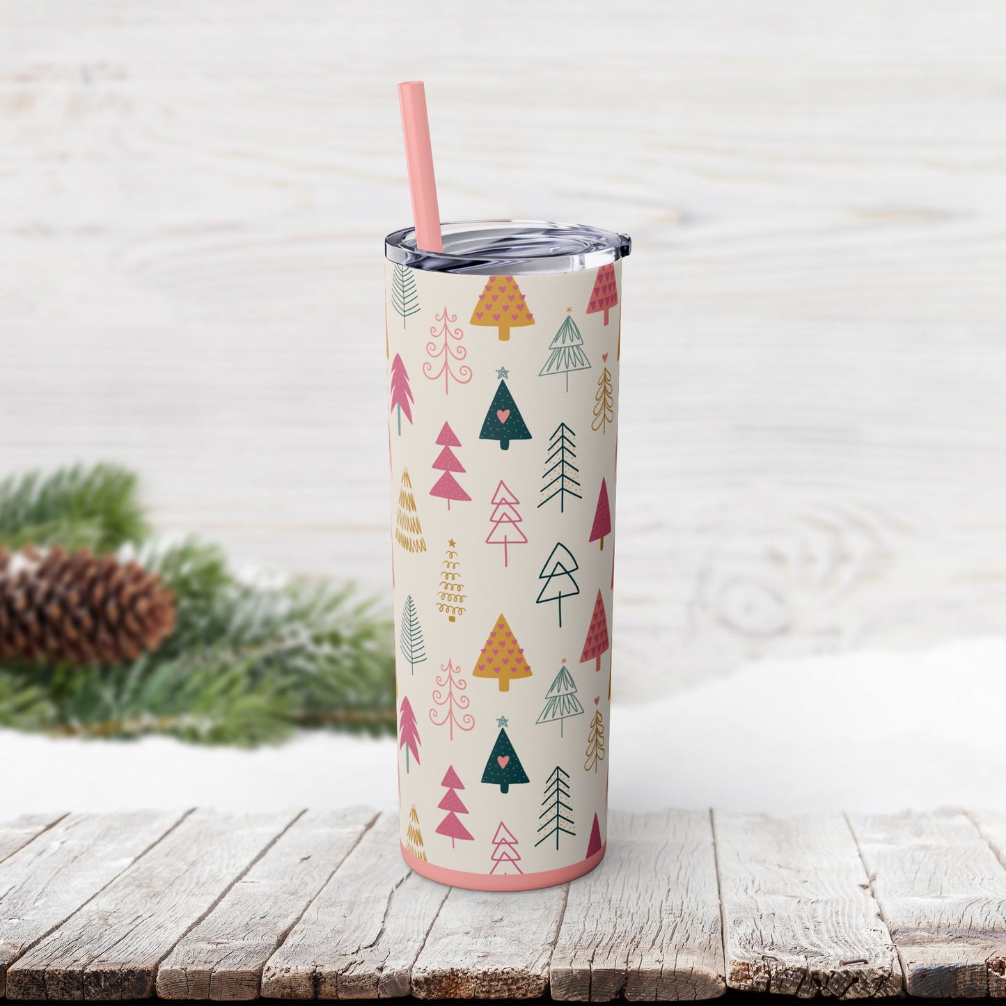 Skinny Tumbler with Straw, 20oz - Whimsy Christmas Tree