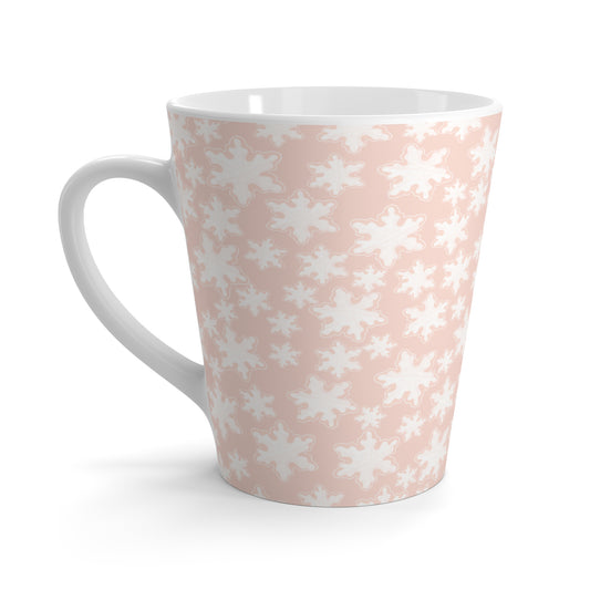 Latte Mug, 12oz - Pastel Pink Snowflakes