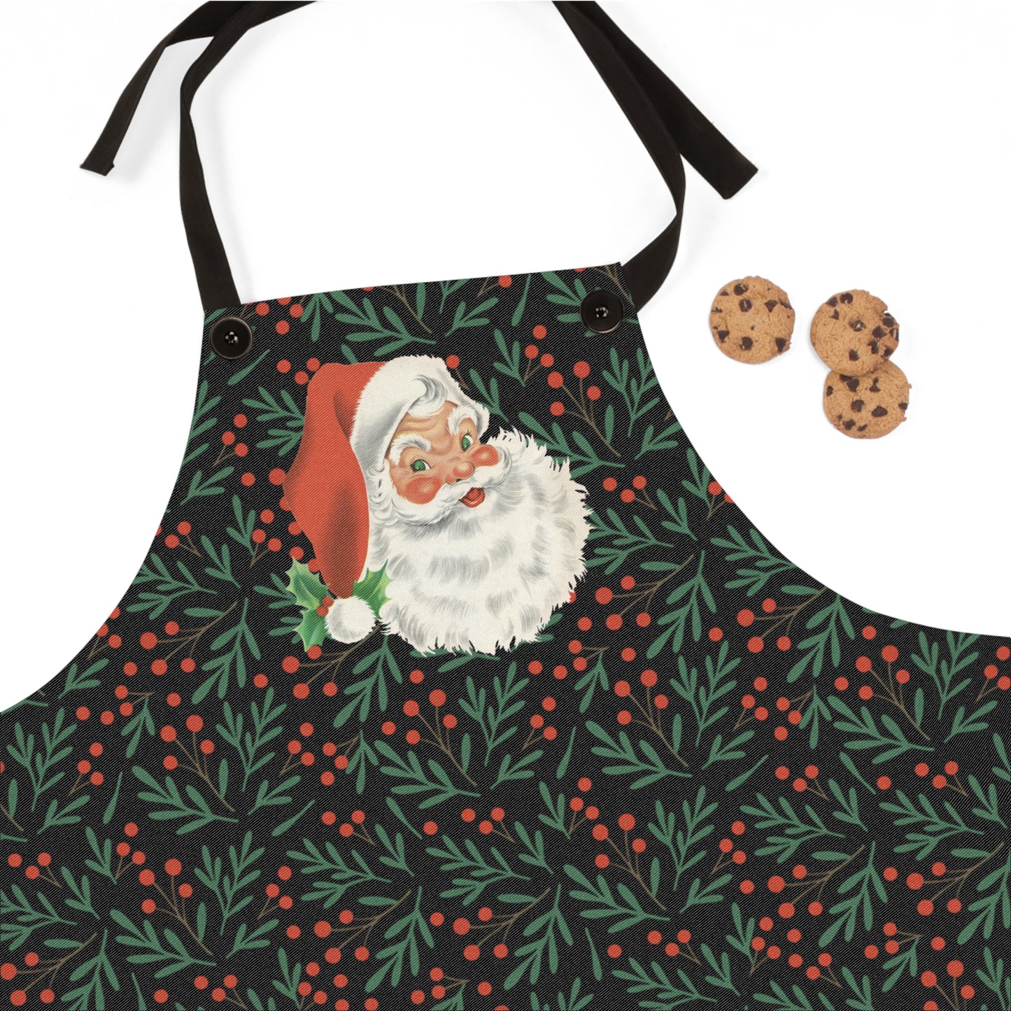 Vintage Santa & Holly Christmas Apron
