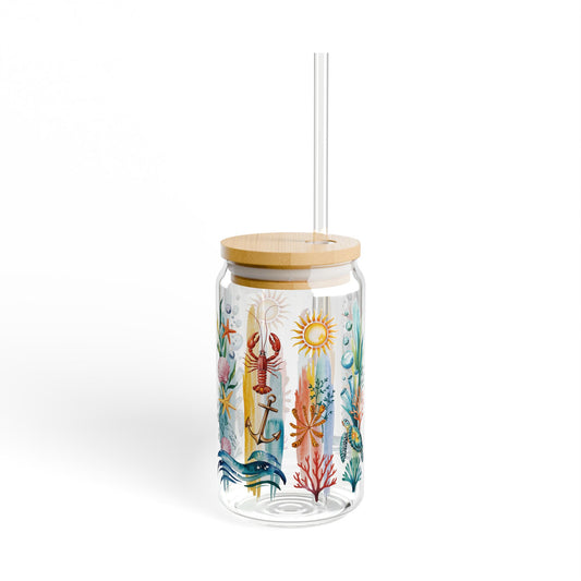 Ocean-Inspired Sipper Glass with Bamboo Lid – 16oz