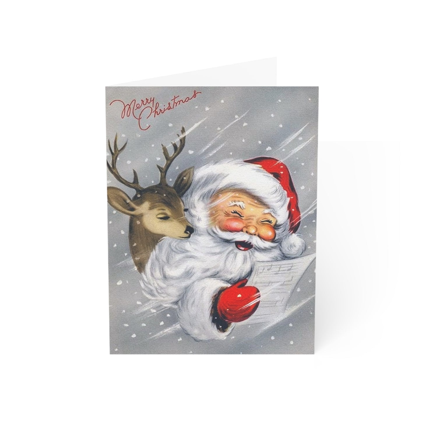 Retro Santa with Reindeer Christmas Greeting Card