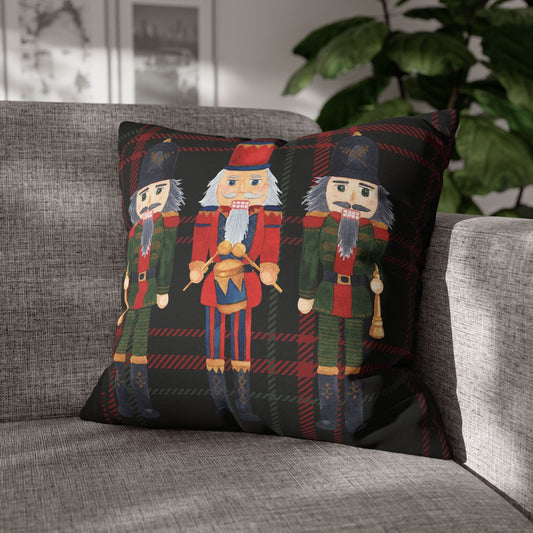 Festive Nutcrackers on Christmas Plaid Square Pillow Case