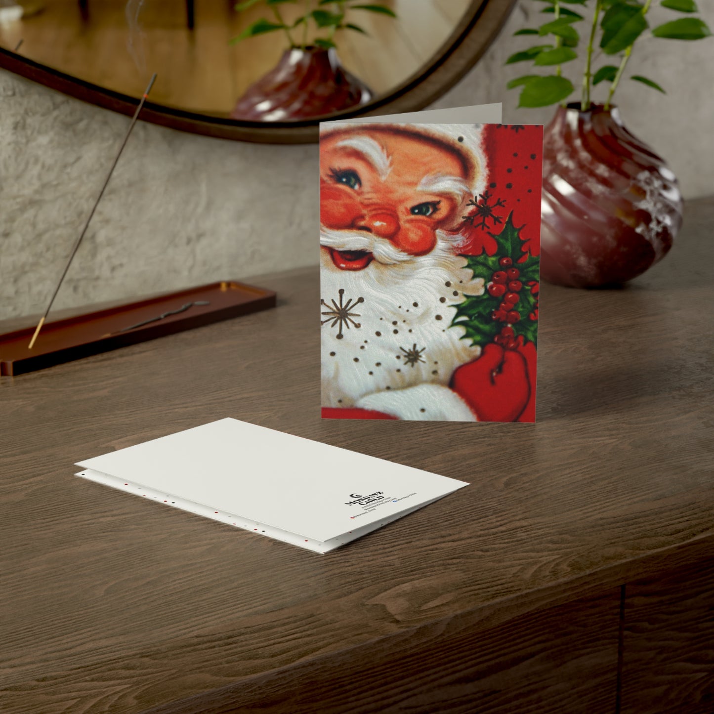 Retro Santa with Holly Christmas Greeting Card