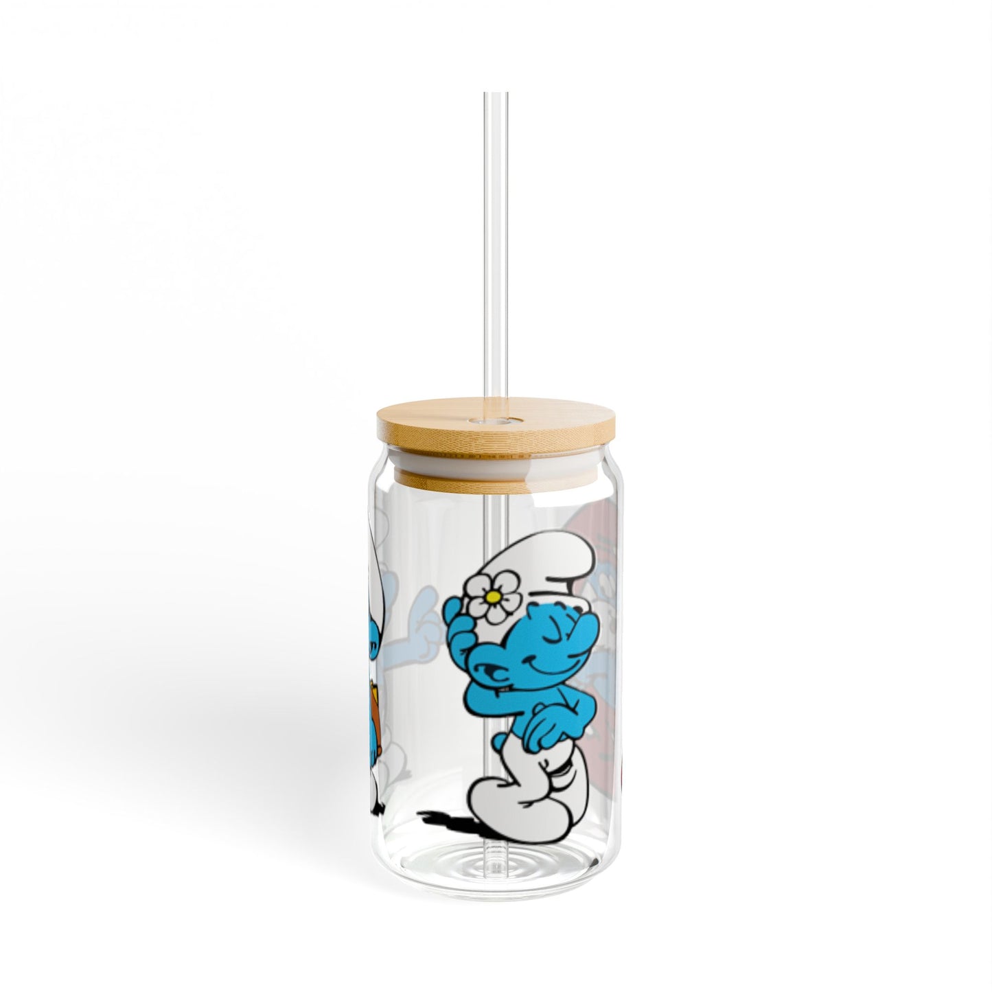 Smurfs Themed Sipper Glass, 16oz | Papa Smurf, Brainy Smurf, Vanity Smurf