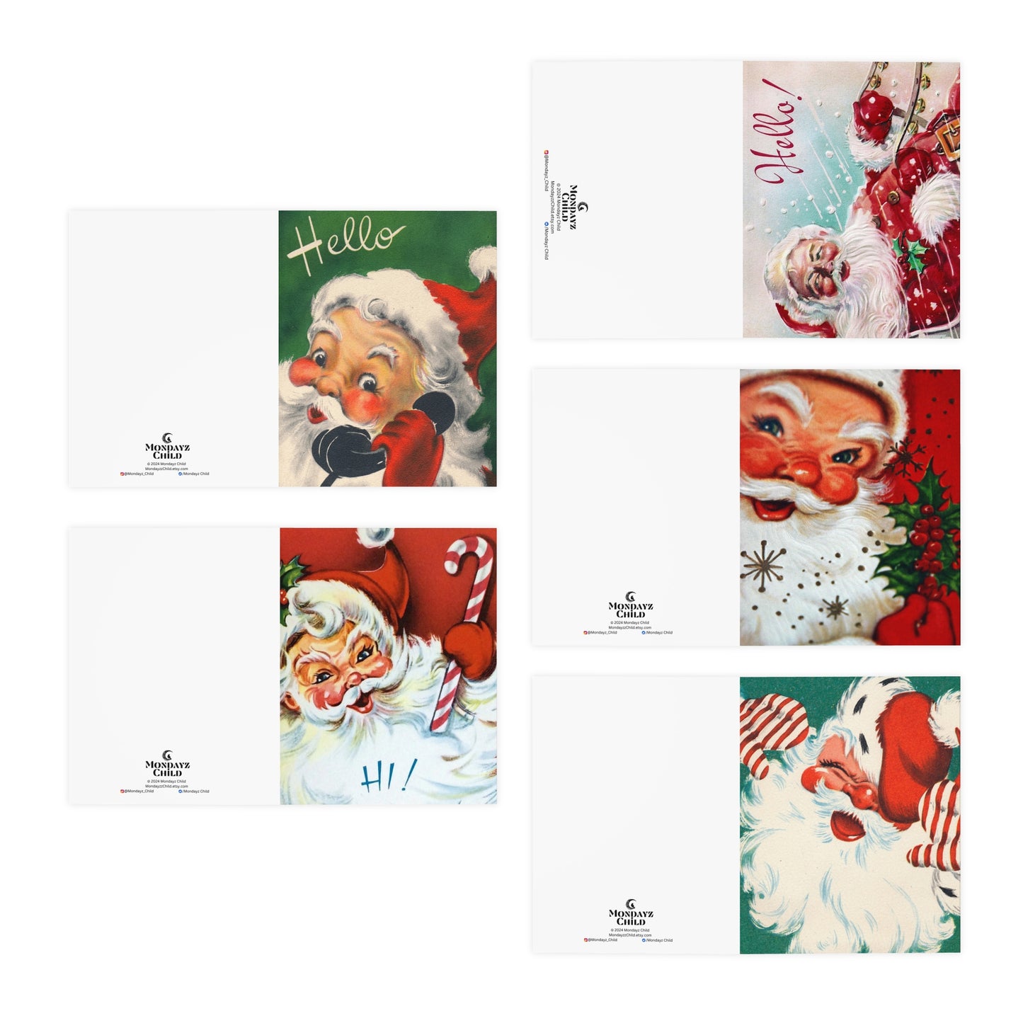 Retro Santa Claus Christmas Greeting Card 5-Pack