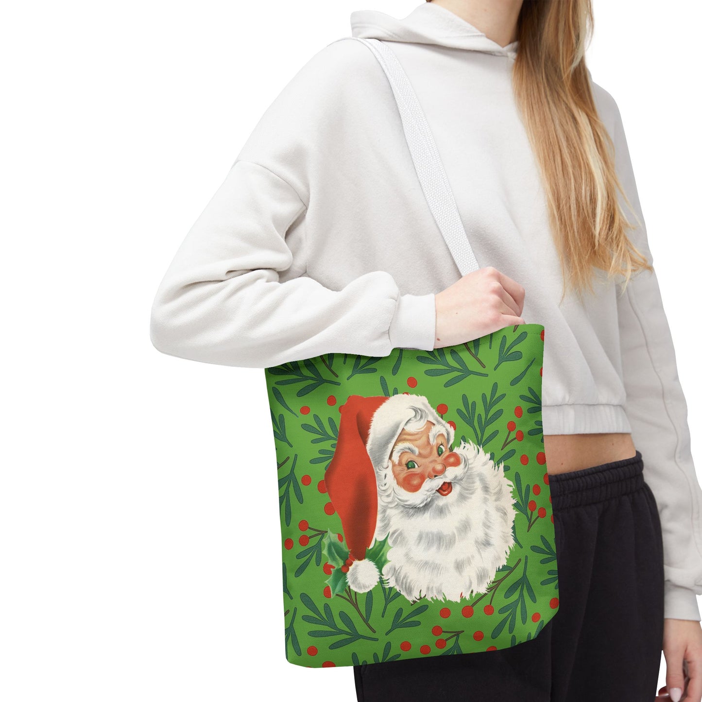 Vintage Santa Holiday Tote Bag – Christmas Holly Gift Shopper