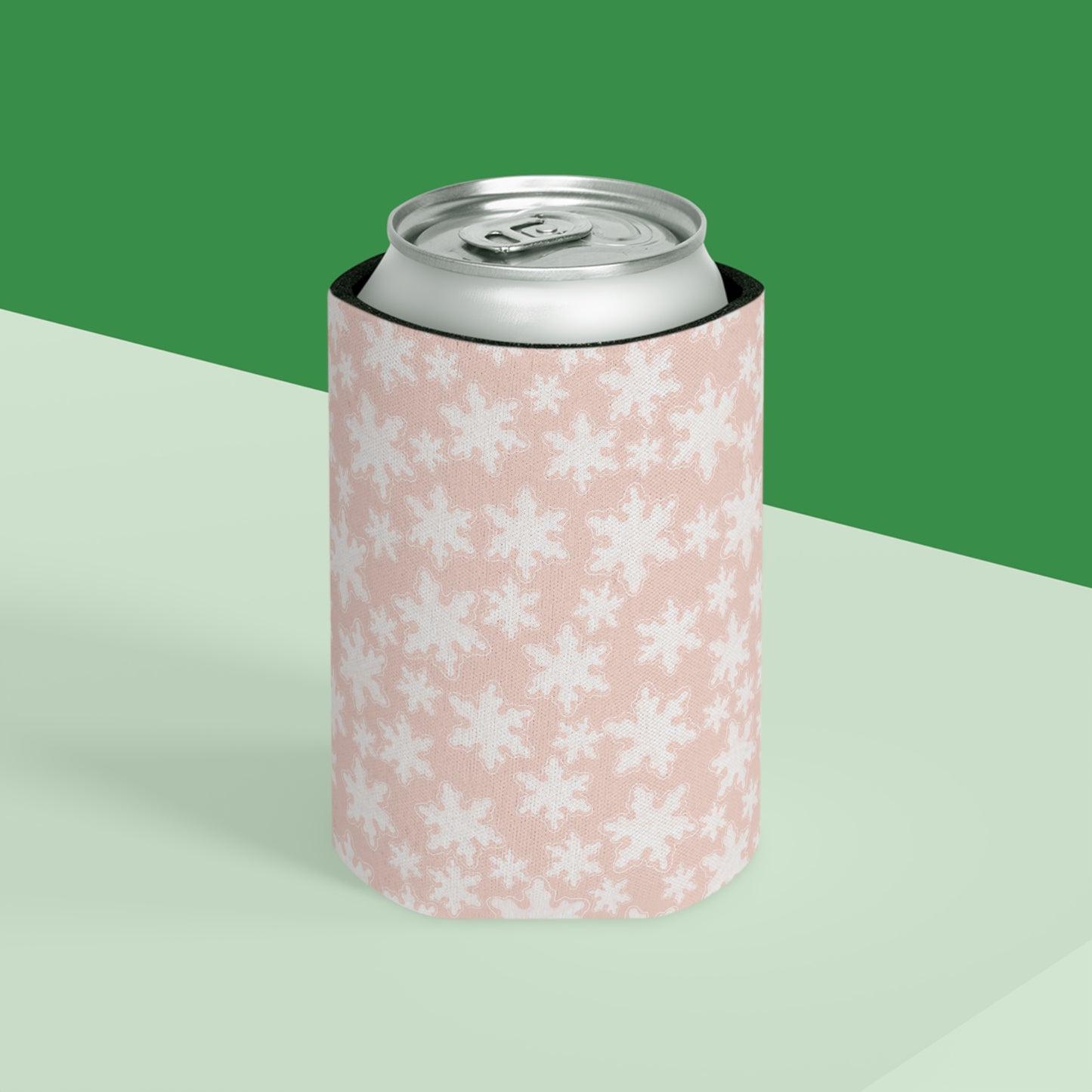 Can Cooler, Standard or Slim Size - Pastel Pink Snowflakes