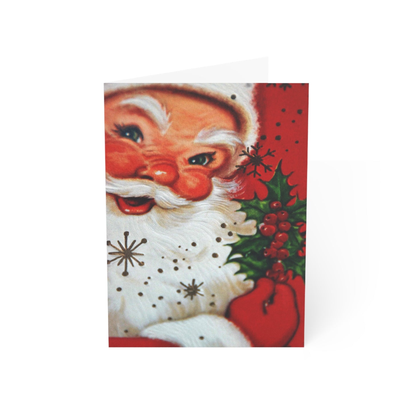 Retro Santa with Holly Christmas Greeting Card