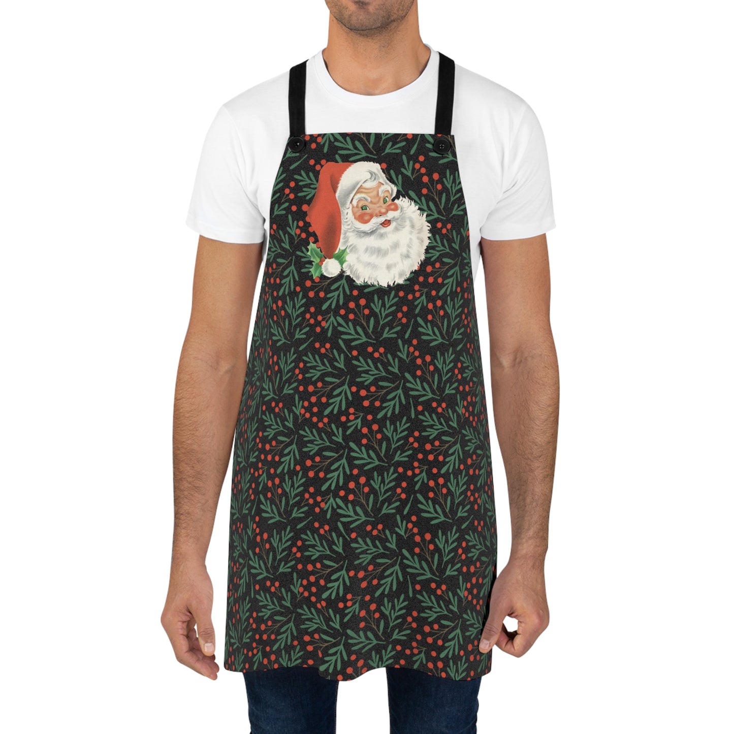 Vintage Santa & Holly Christmas Apron