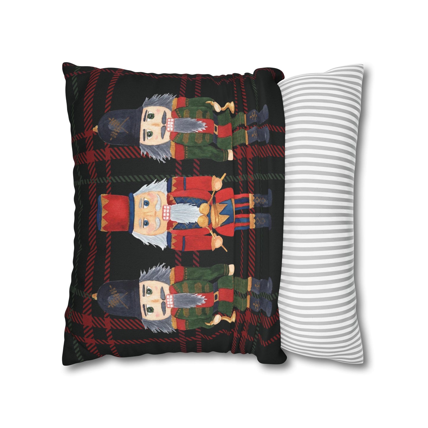 Festive Nutcrackers on Christmas Plaid Square Pillow Case