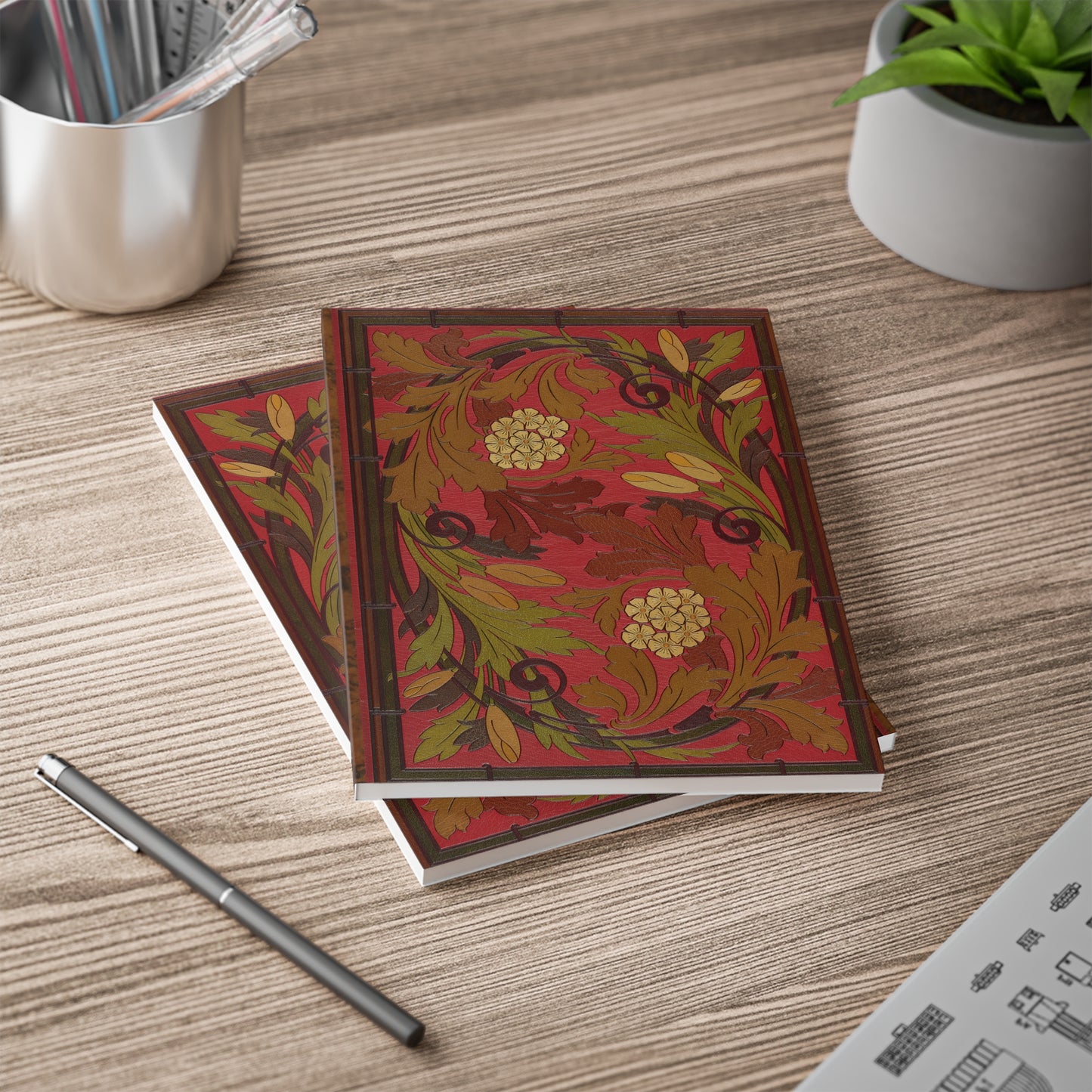 Red Floral Softcover Notebook