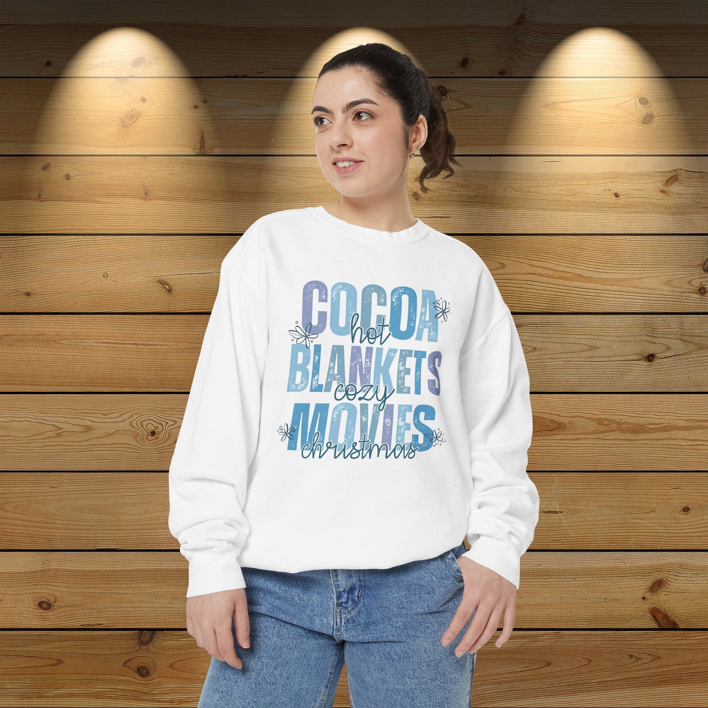 Christmas Unisex Sweatshirt: ‘Hot Cocoa, Cozy Blankets, Christmas Movies’