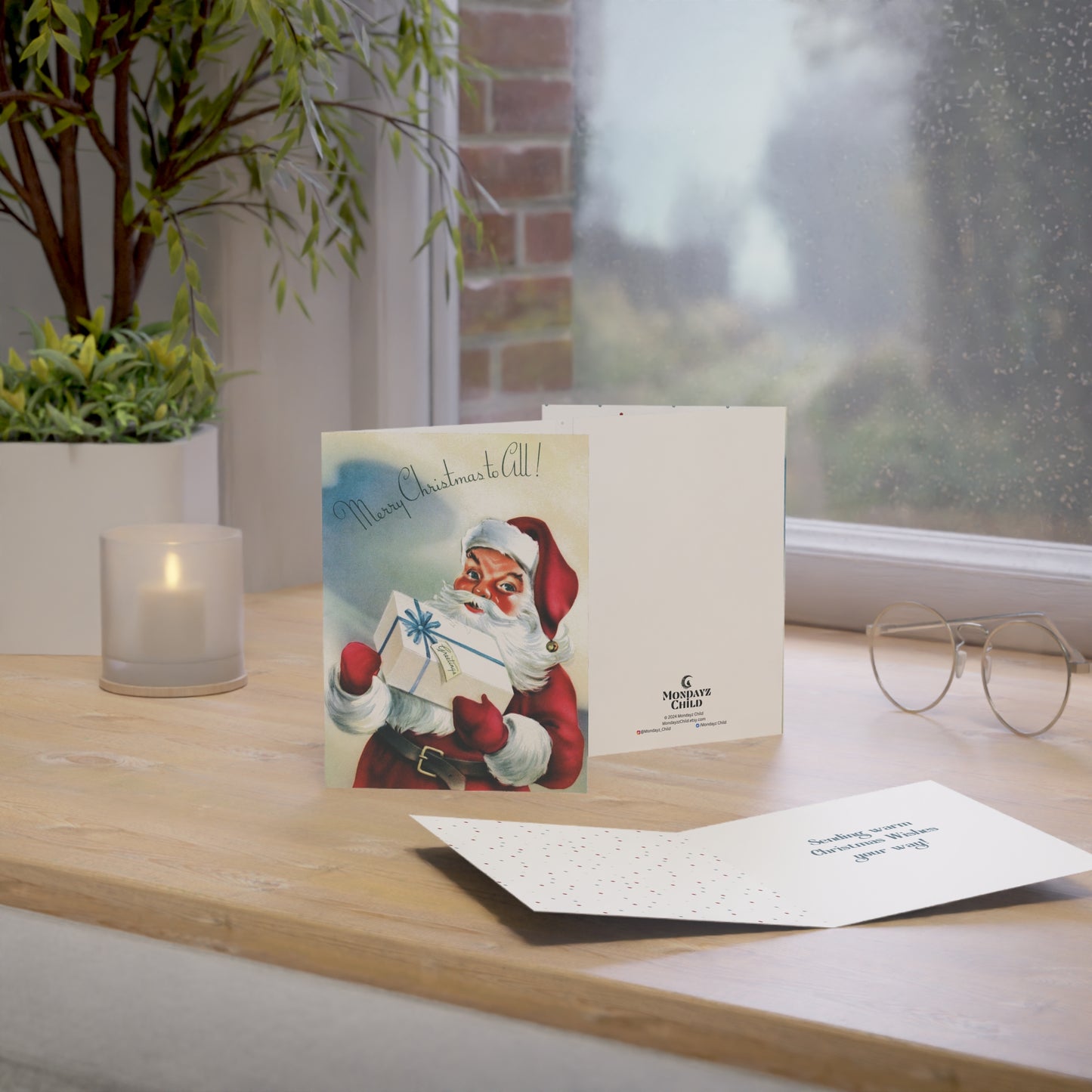 Retro Santa with Present Christmas Greeting Card