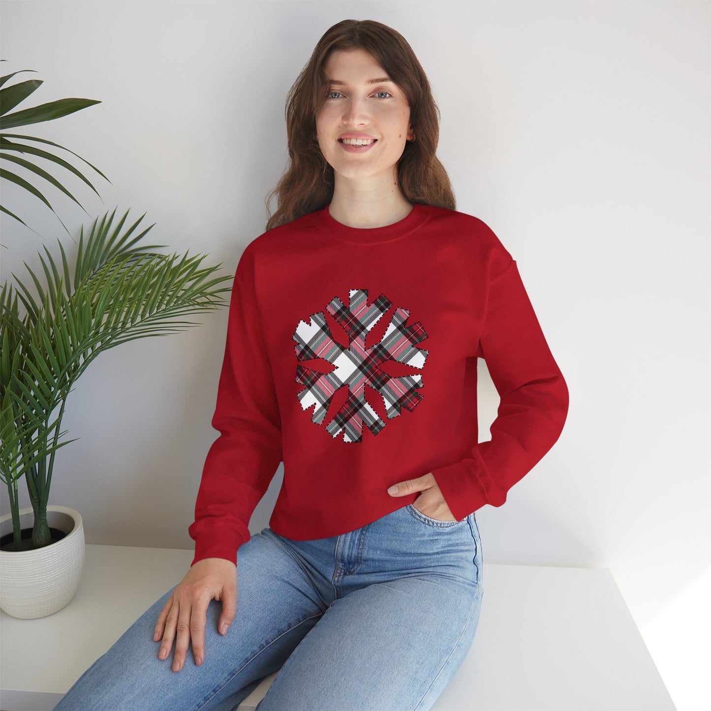 White Tartan Snowflake Holiday Sweatshirt | up to Plus Size 5X